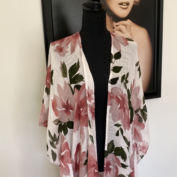 NALINI Women’s White Pink/Purple Floral Long Kimono Boho Beach Cover-up - Picture 2 of 12